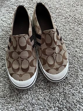 Coach Brown Signature Canvas Slip-On Loafers